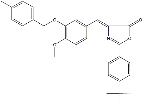 2-(4-tert-butylphenyl)-4-{4-methoxy-3-[(4-methylbenzyl)oxy]benzylidene}-1,3-oxazol-5(4H)-one Struktur