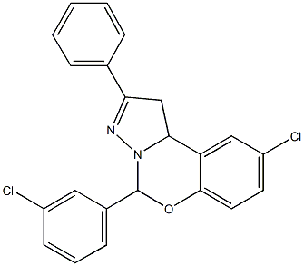 9-chloro-5-(3-chlorophenyl)-2-phenyl-1,10b-dihydropyrazolo[1,5-c][1,3]benzoxazine Struktur