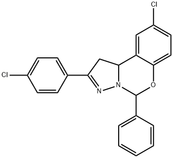 9-chloro-2-(4-chlorophenyl)-5-phenyl-1,10b-dihydropyrazolo[1,5-c][1,3]benzoxazine Struktur