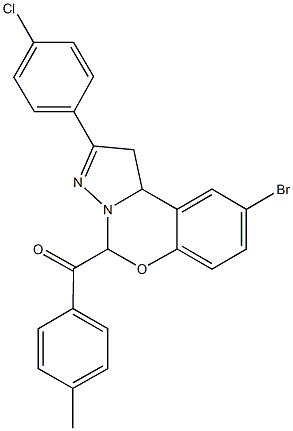 [9-bromo-2-(4-chlorophenyl)-1,10b-dihydropyrazolo[1,5-c][1,3]benzoxazin-5-yl](4-methylphenyl)methanone Struktur