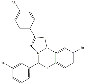 9-bromo-5-(3-chlorophenyl)-2-(4-chlorophenyl)-1,10b-dihydropyrazolo[1,5-c][1,3]benzoxazine Struktur