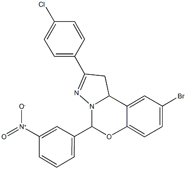 9-bromo-2-(4-chlorophenyl)-5-{3-nitrophenyl}-1,10b-dihydropyrazolo[1,5-c][1,3]benzoxazine Struktur