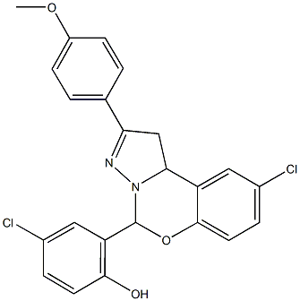 4-chloro-2-{9-chloro-2-[4-(methyloxy)phenyl]-1,10b-dihydropyrazolo[1,5-c][1,3]benzoxazin-5-yl}phenol Struktur