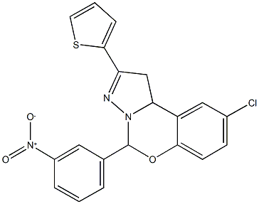 9-chloro-5-{3-nitrophenyl}-2-thien-2-yl-1,10b-dihydropyrazolo[1,5-c][1,3]benzoxazine Struktur