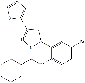 9-bromo-5-cyclohexyl-2-thien-2-yl-1,10b-dihydropyrazolo[1,5-c][1,3]benzoxazine Struktur