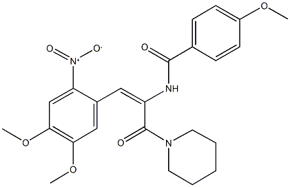 N-[2-{2-nitro-4,5-dimethoxyphenyl}-1-(1-piperidinylcarbonyl)vinyl]-4-methoxybenzamide Struktur