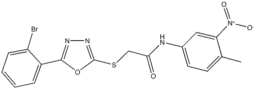 2-{[5-(2-bromophenyl)-1,3,4-oxadiazol-2-yl]sulfanyl}-N-{3-nitro-4-methylphenyl}acetamide Struktur