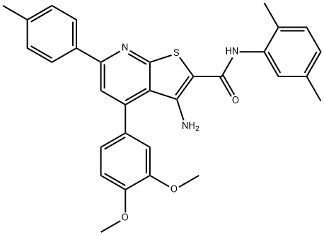 3-amino-4-(3,4-dimethoxyphenyl)-N-(2,5-dimethylphenyl)-6-(4-methylphenyl)thieno[2,3-b]pyridine-2-carboxamide Struktur