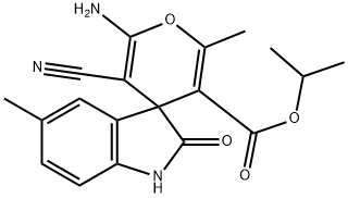 6-amino-5-cyano-1',3'-dihydro-2,5'-dimethyl-3-isopropoxycarbonyl-spiro[4H-pyran-4,3'-(2'H)-indol-2'-one] Struktur