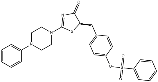 4-[(4-oxo-2-(4-phenyl-1-piperazinyl)-1,3-thiazol-5(4H)-ylidene)methyl]phenyl benzenesulfonate Struktur