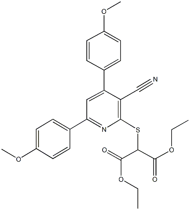 diethyl 2-{[3-cyano-4,6-bis(4-methoxyphenyl)-2-pyridinyl]sulfanyl}malonate Struktur