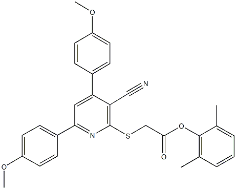 2,6-dimethylphenyl {[3-cyano-4,6-bis(4-methoxyphenyl)-2-pyridinyl]sulfanyl}acetate Struktur