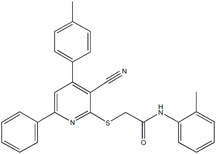 2-{[3-cyano-4-(4-methylphenyl)-6-phenyl-2-pyridinyl]sulfanyl}-N-(2-methylphenyl)acetamide Struktur