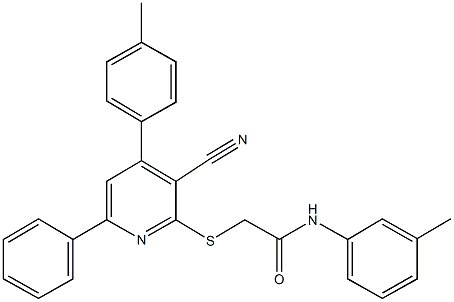 2-{[3-cyano-4-(4-methylphenyl)-6-phenyl-2-pyridinyl]sulfanyl}-N-(3-methylphenyl)acetamide Struktur