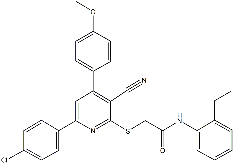 2-{[6-(4-chlorophenyl)-3-cyano-4-(4-methoxyphenyl)-2-pyridinyl]sulfanyl}-N-(2-ethylphenyl)acetamide Struktur