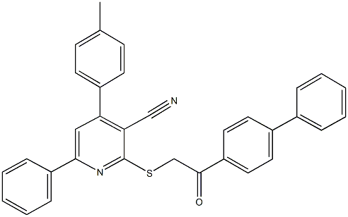 2-[(2-[1,1'-biphenyl]-4-yl-2-oxoethyl)sulfanyl]-4-(4-methylphenyl)-6-phenylnicotinonitrile Struktur