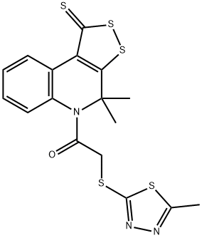 4,4-dimethyl-5-{[(5-methyl-1,3,4-thiadiazol-2-yl)sulfanyl]acetyl}-4,5-dihydro-1H-[1,2]dithiolo[3,4-c]quinoline-1-thione Struktur