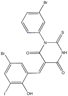 5-(5-bromo-2-hydroxy-3-iodobenzylidene)-1-(3-bromophenyl)-2-thioxodihydro-4,6(1H,5H)-pyrimidinedione Struktur