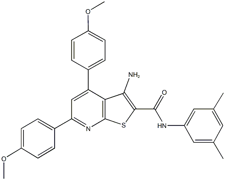 3-amino-N-(3,5-dimethylphenyl)-4,6-bis(4-methoxyphenyl)thieno[2,3-b]pyridine-2-carboxamide Struktur