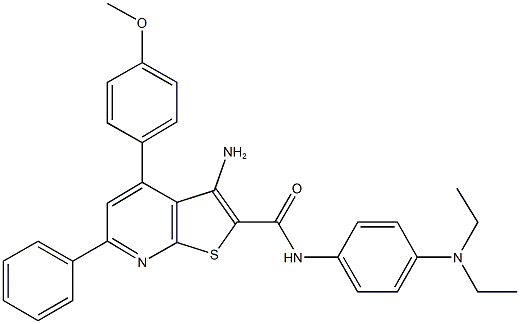 3-amino-N-[4-(diethylamino)phenyl]-4-(4-methoxyphenyl)-6-phenylthieno[2,3-b]pyridine-2-carboxamide Struktur