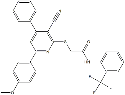 2-{[3-cyano-6-(4-methoxyphenyl)-4-phenyl-2-pyridinyl]sulfanyl}-N-[2-(trifluoromethyl)phenyl]acetamide Struktur