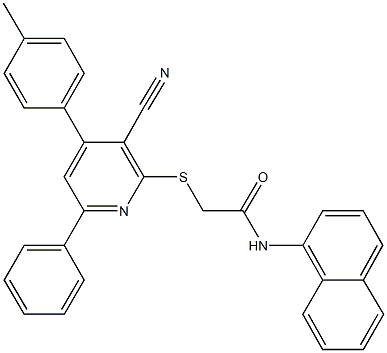 2-{[3-cyano-4-(4-methylphenyl)-6-phenyl-2-pyridinyl]sulfanyl}-N-(1-naphthyl)acetamide Struktur