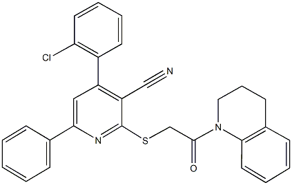 4-(2-chlorophenyl)-2-{[2-(3,4-dihydro-1(2H)-quinolinyl)-2-oxoethyl]sulfanyl}-6-phenylnicotinonitrile Struktur