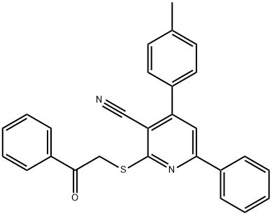 4-(4-methylphenyl)-2-[(2-oxo-2-phenylethyl)sulfanyl]-6-phenylnicotinonitrile Struktur