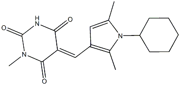 5-[(1-cyclohexyl-2,5-dimethyl-1H-pyrrol-3-yl)methylene]-1-methyl-2,4,6(1H,3H,5H)-pyrimidinetrione Struktur