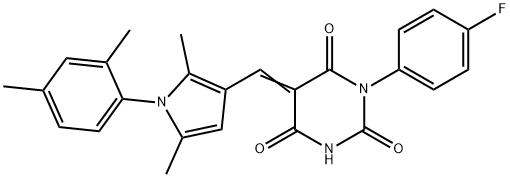 5-{[1-(2,4-dimethylphenyl)-2,5-dimethyl-1H-pyrrol-3-yl]methylene}-1-(4-fluorophenyl)-2,4,6(1H,3H,5H)-pyrimidinetrione Struktur