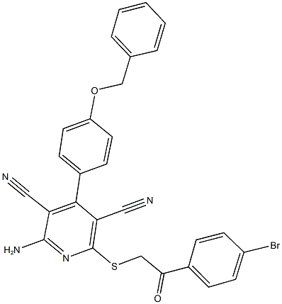 2-amino-4-[4-(benzyloxy)phenyl]-6-{[2-(4-bromophenyl)-2-oxoethyl]sulfanyl}-3,5-pyridinedicarbonitrile Struktur