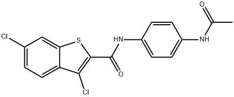 N-[4-(acetylamino)phenyl]-3,6-dichloro-1-benzothiophene-2-carboxamide Struktur