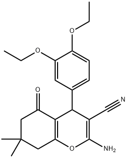 2-amino-4-(3,4-diethoxyphenyl)-7,7-dimethyl-5-oxo-5,6,7,8-tetrahydro-4H-chromene-3-carbonitrile Struktur