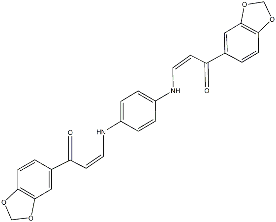 1-(1,3-benzodioxol-5-yl)-3-(4-{[3-(1,3-benzodioxol-5-yl)-3-oxo-1-propenyl]amino}anilino)-2-propen-1-one Struktur