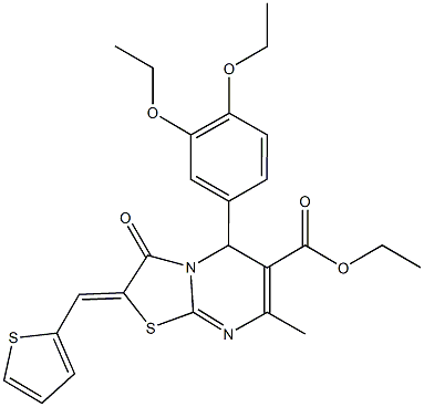 ethyl 5-(3,4-diethoxyphenyl)-7-methyl-3-oxo-2-(2-thienylmethylene)-2,3-dihydro-5H-[1,3]thiazolo[3,2-a]pyrimidine-6-carboxylate Struktur