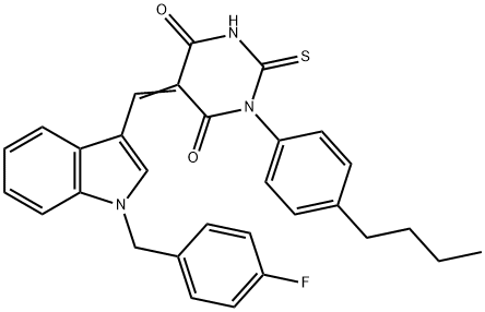 1-(4-butylphenyl)-5-{[1-(4-fluorobenzyl)-1H-indol-3-yl]methylene}-2-thioxodihydro-4,6(1H,5H)-pyrimidinedione Struktur