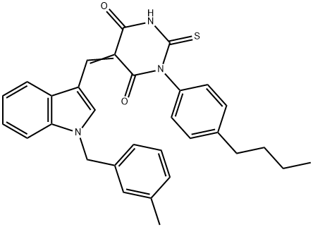 1-(4-butylphenyl)-5-{[1-(3-methylbenzyl)-1H-indol-3-yl]methylene}-2-thioxodihydro-4,6(1H,5H)-pyrimidinedione Struktur