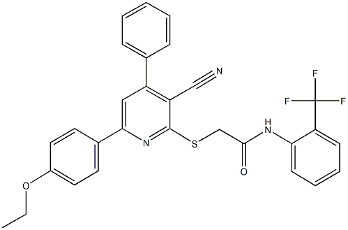 2-{[3-cyano-6-(4-ethoxyphenyl)-4-phenyl-2-pyridinyl]sulfanyl}-N-[2-(trifluoromethyl)phenyl]acetamide Struktur