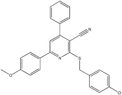 2-[(4-chlorobenzyl)sulfanyl]-6-(4-methoxyphenyl)-4-phenylnicotinonitrile Struktur