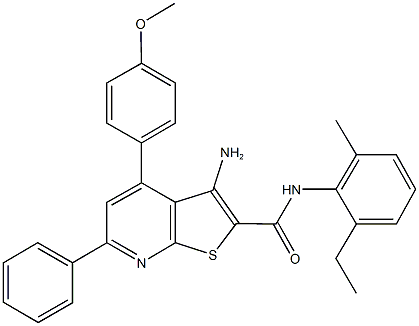 3-amino-N-(2-ethyl-6-methylphenyl)-4-(4-methoxyphenyl)-6-phenylthieno[2,3-b]pyridine-2-carboxamide Struktur