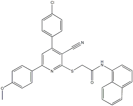 2-{[4-(4-chlorophenyl)-3-cyano-6-(4-methoxyphenyl)-2-pyridinyl]sulfanyl}-N-(1-naphthyl)acetamide Struktur