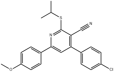 4-(4-chlorophenyl)-2-(isopropylsulfanyl)-6-(4-methoxyphenyl)nicotinonitrile Struktur