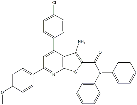 3-amino-4-(4-chlorophenyl)-6-(4-methoxyphenyl)-N,N-diphenylthieno[2,3-b]pyridine-2-carboxamide Struktur