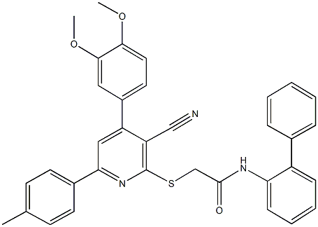 N-[1,1'-biphenyl]-2-yl-2-{[3-cyano-4-(3,4-dimethoxyphenyl)-6-(4-methylphenyl)-2-pyridinyl]sulfanyl}acetamide Struktur