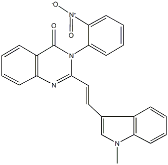 3-{2-nitrophenyl}-2-[2-(1-methyl-1H-indol-3-yl)vinyl]-4(3H)-quinazolinone Struktur