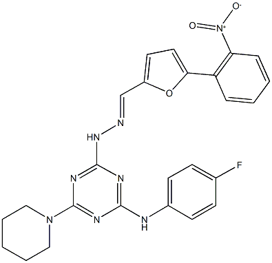 5-{2-nitrophenyl}-2-furaldehyde [4-(4-fluoroanilino)-6-piperidin-1-yl-1,3,5-triazin-2-yl]hydrazone Struktur