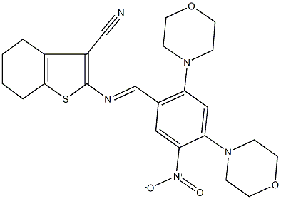 2-{[5-nitro-2,4-di(4-morpholinyl)benzylidene]amino}-4,5,6,7-tetrahydro-1-benzothiophene-3-carbonitrile Struktur