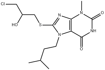 8-[(3-chloro-2-hydroxypropyl)sulfanyl]-7-isopentyl-3-methyl-3,7-dihydro-1H-purine-2,6-dione Struktur