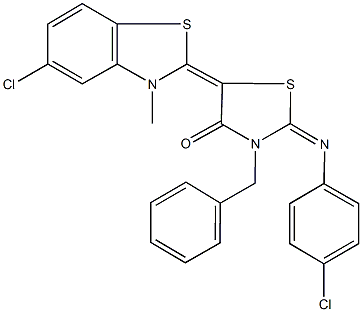 3-benzyl-5-(5-chloro-3-methyl-1,3-benzothiazol-2(3H)-ylidene)-2-[(4-chlorophenyl)imino]-1,3-thiazolidin-4-one Struktur