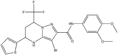 3-bromo-N-(3,4-dimethoxyphenyl)-5-(2-thienyl)-7-(trifluoromethyl)-4,5,6,7-tetrahydropyrazolo[1,5-a]pyrimidine-2-carboxamide Struktur